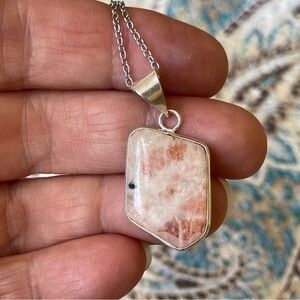 Sunstone Elegant Necklace Silver and Pink Stone Pendant